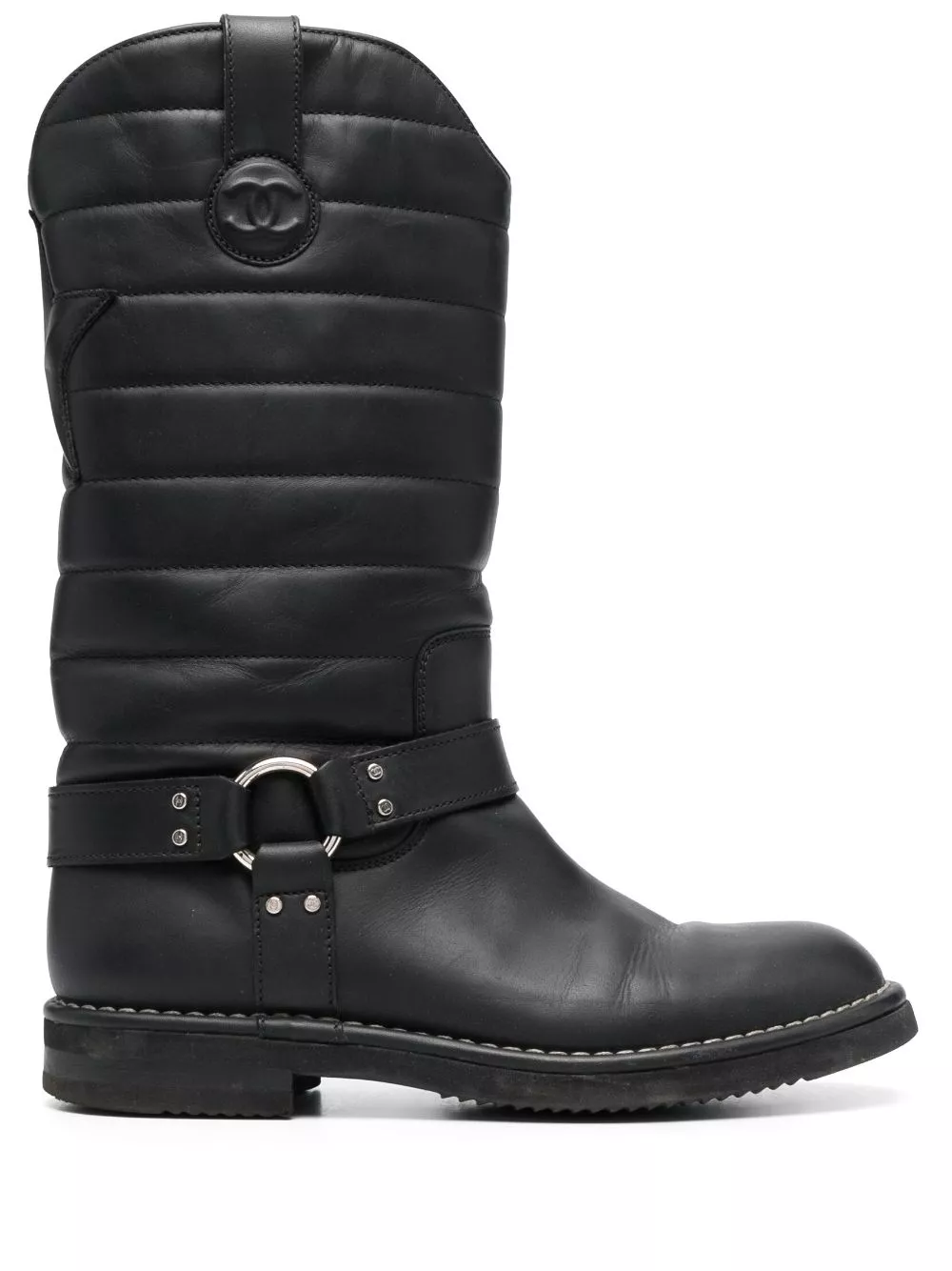 Affordable CHANEL 2010 CC quilted knee-high boots Women 0113