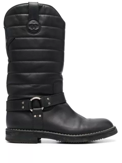 CHANEL 2010 CC quilted knee-high boots Women 0113