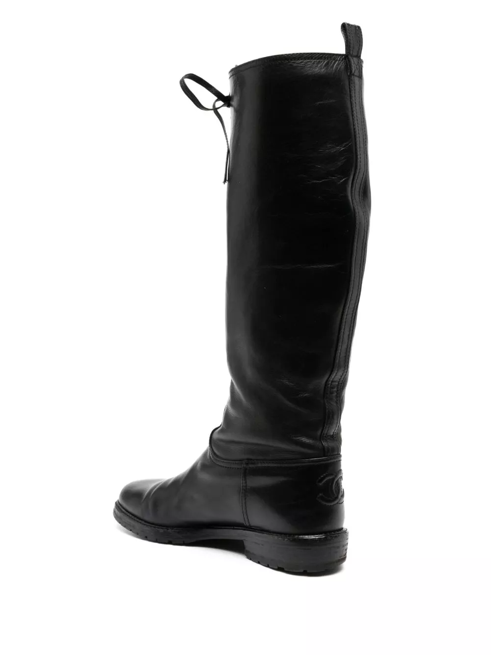 Affordable CHANEL 2000s lace-up knee-high boots Women 0114