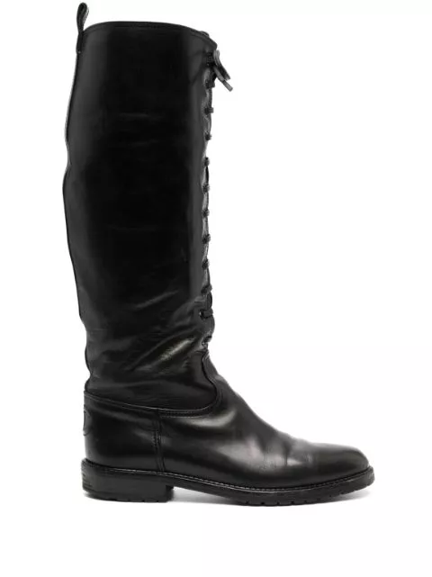 CHANEL 2000s lace-up knee-high boots Women 0114