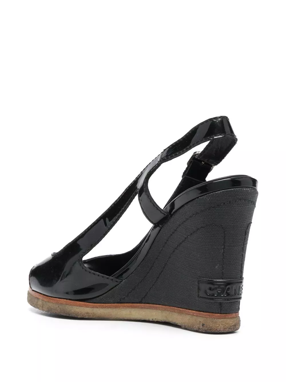 Affordable CHANEL 2007 logo-patch wedge sandals Women 0114