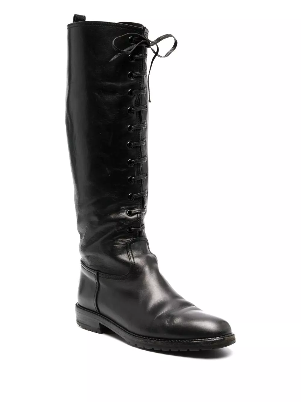 Affordable CHANEL 2000s lace-up knee-high boots Women 0114