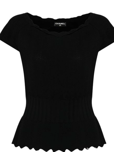 Cheap Women 2008 scalloped-trim top fine-knit CHANEL 0308