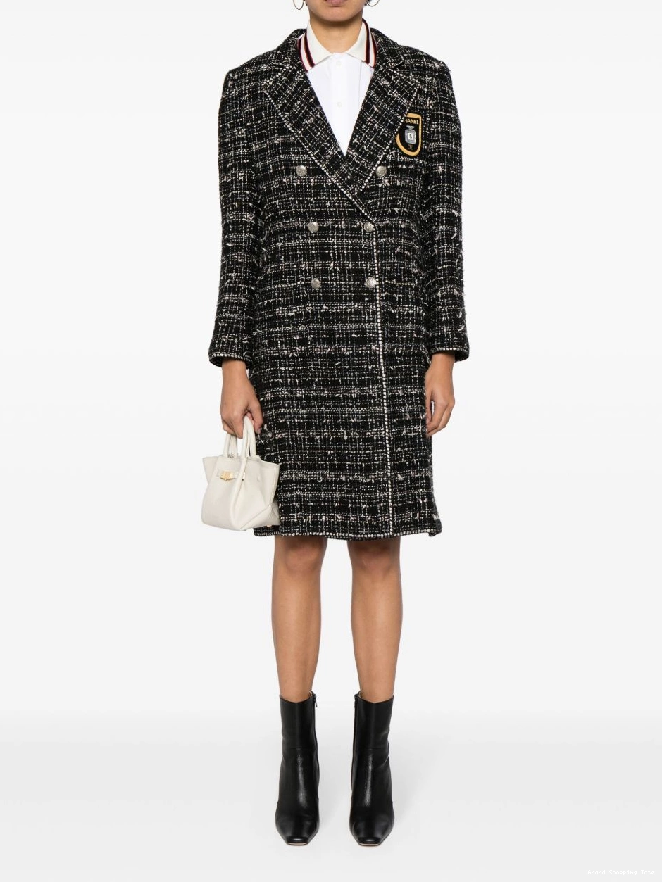 Cheap 2005 CHANEL Women crest-applique coat tweed 0304