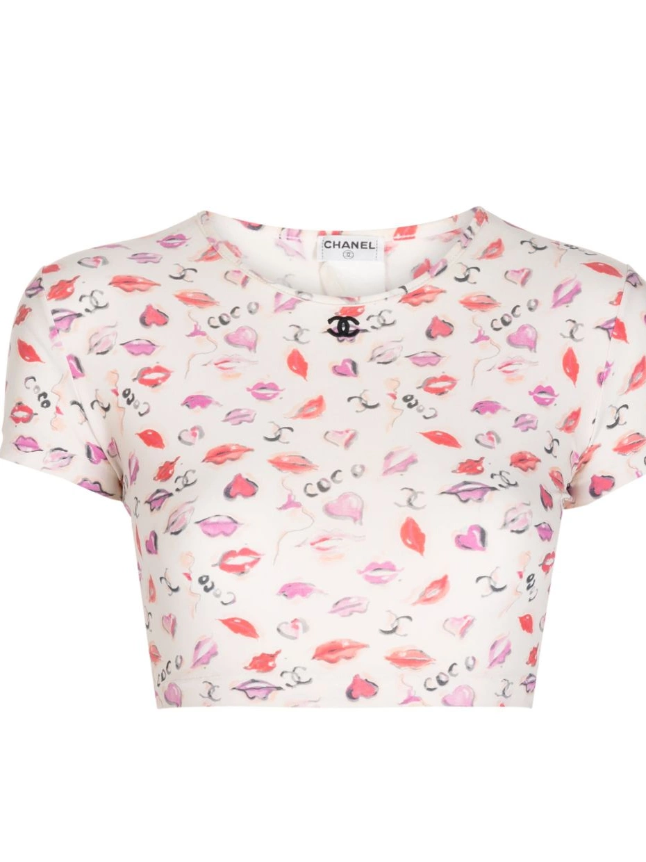 Affordable Women lip-print cropped CHANEL T-shirt 1995 0308