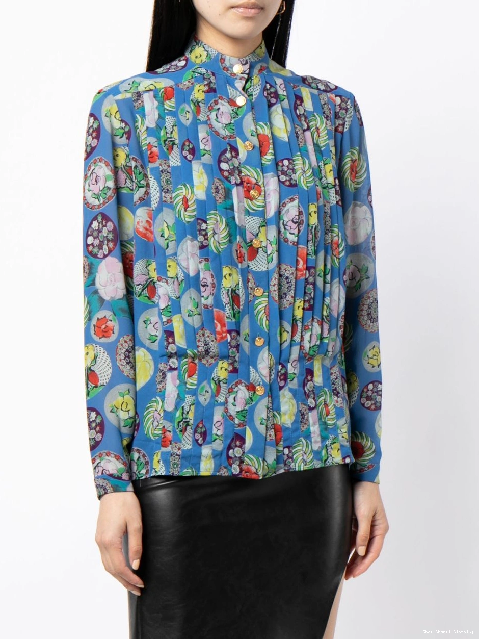 Cheap CHANEL blouse 1990-2000 Women silk Camelia-print 0304