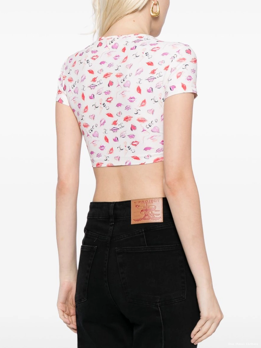 Affordable Women lip-print cropped CHANEL T-shirt 1995 0308