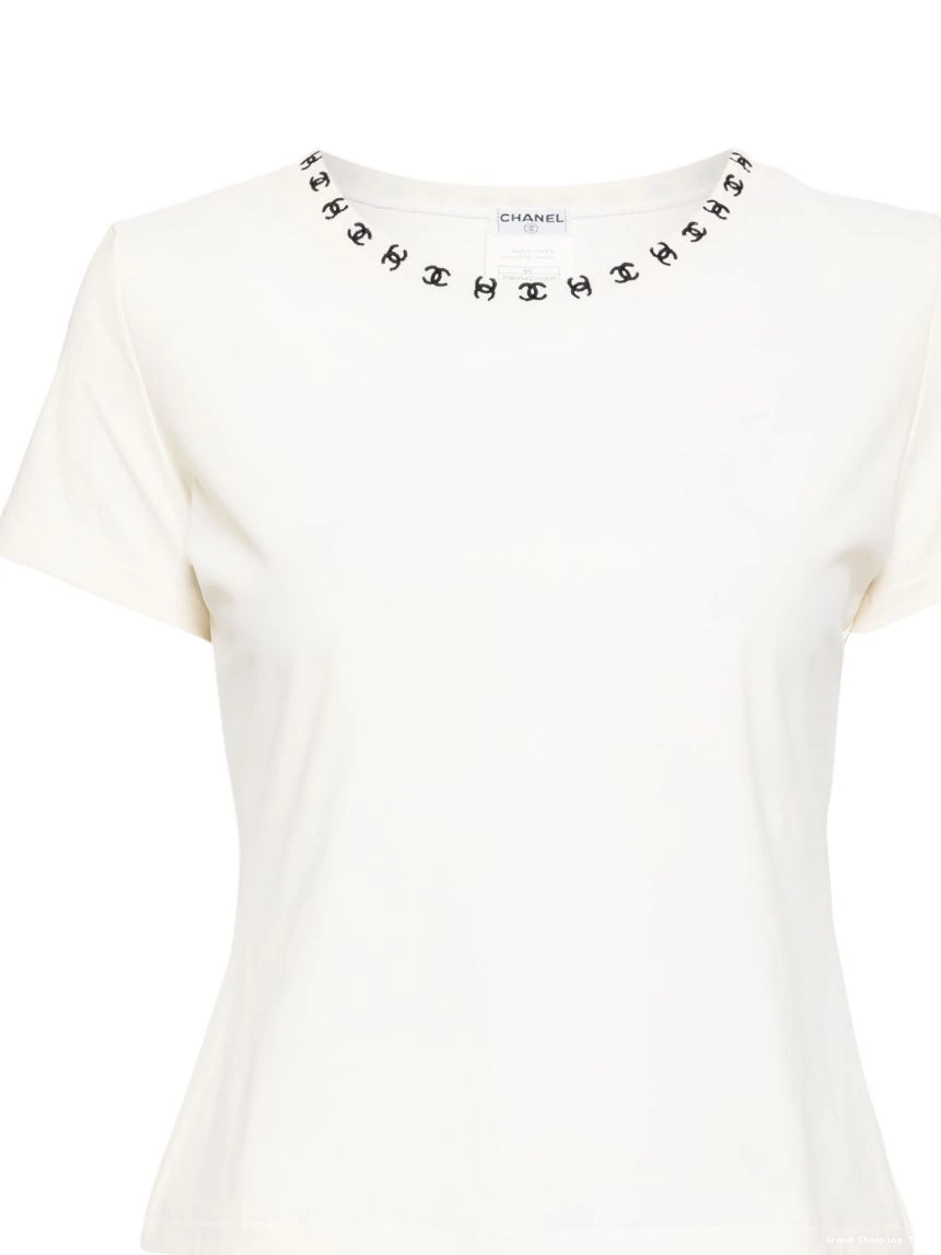 Cheap 1997 CHANEL CC Women logo-embroidered T-shirt 0308