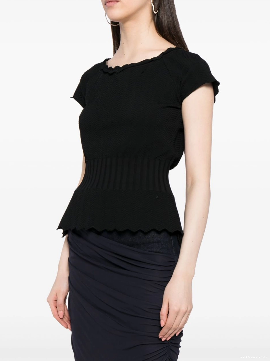 Cheap Women 2008 scalloped-trim top fine-knit CHANEL 0308